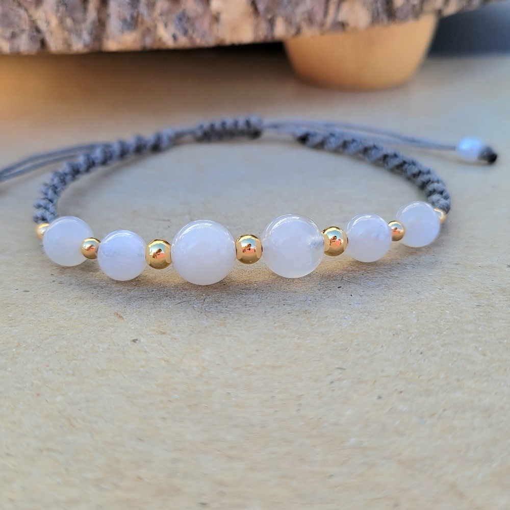 NEW BEGINNING- Natural Moonstone Crystals Macrame Bracelet - Picture 5 of 6